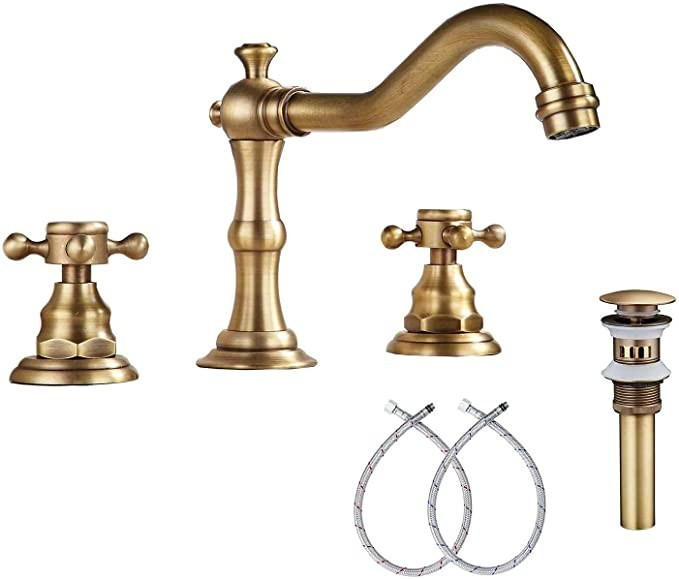 GGStudy 8 inch 2 Handles 3 Holes Widespread Bathroom Sink Faucet Antique Brass Bathroom Vanity Fa... | Amazon (US)
