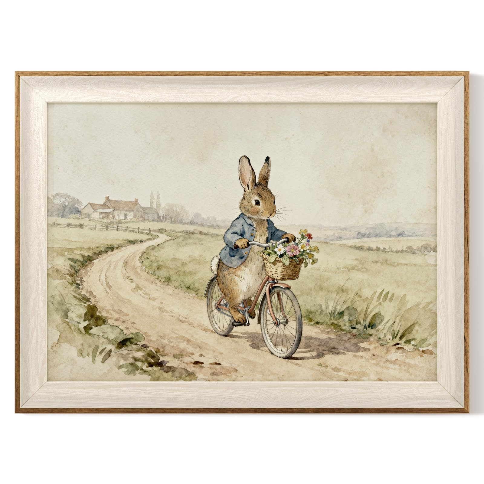 VIYYIEA Easter Wall Art Decor, Watercolor Bunny Rabbit on Bicycle Canvas Painting, Spring Holiday... | Amazon (US)