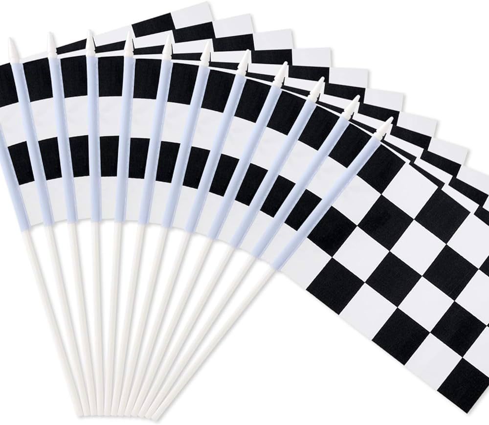 Novelty Place 8"x5.5" Checkered Black and White Racing Stick Flag - Plastic Stick - Decorations f... | Amazon (US)