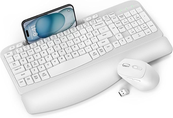 Wireless Keyboard and Mouse Combo, Wave Keys Full-Sized Ergonomic Keyboard with Cushioned Plam Re... | Amazon (US)