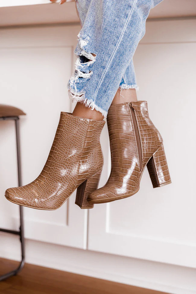 Sadie Brown Round Toe Heel Booties | The Pink Lily Boutique
