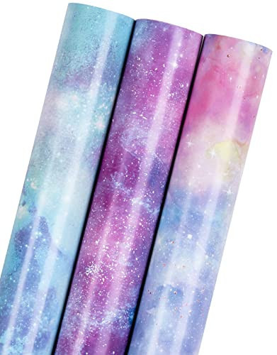 MAYPLUSS Cosmic Space Galaxy Wrapping Paper - 17 In x 120 In Per Roll - Soft Purple Blue Nebula Celestial Gift Wrap Roll Outer Space Wrapping Present for Birthdays, Christmas, Party, Gift Giving | Amazon (US)