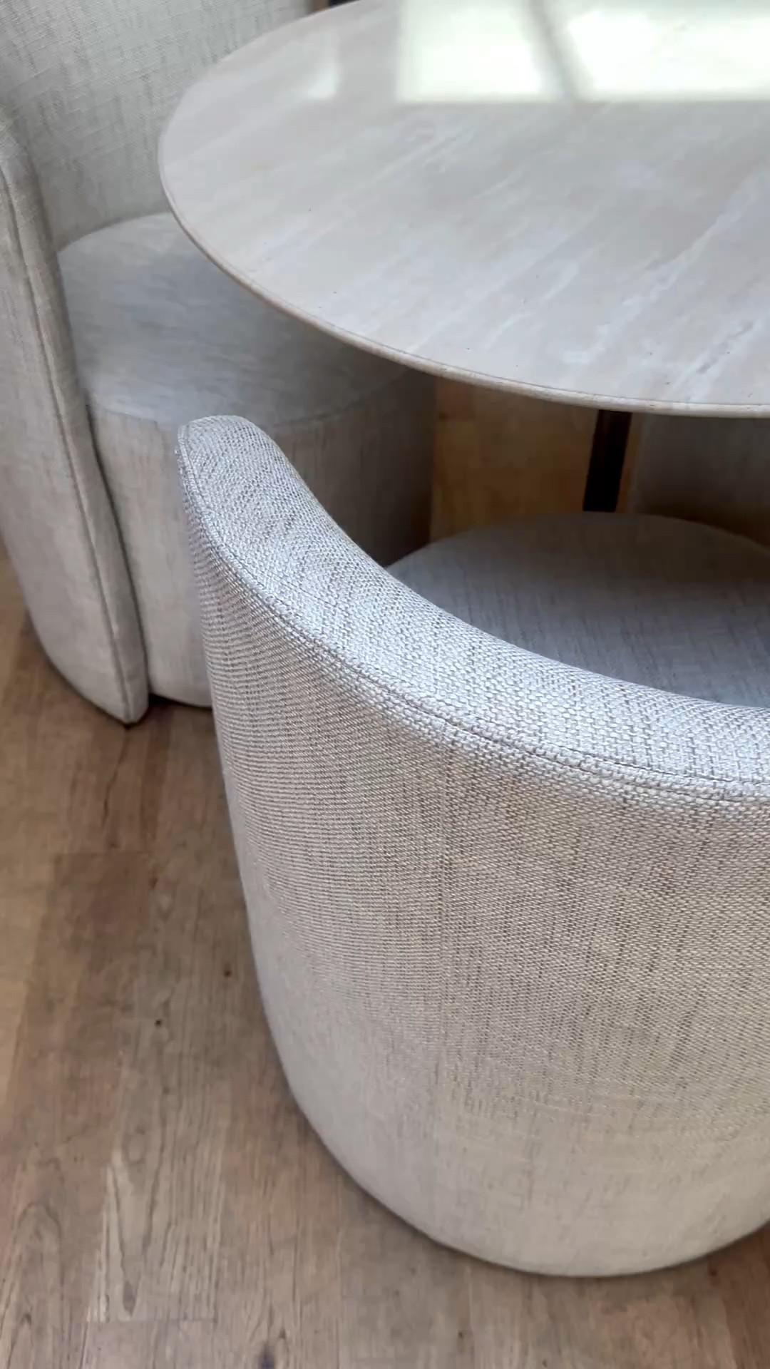 I really love this take on a bistro moment — clean, sculptural, and distinctly modern. The softly curved upholstered dining chairs wrap around a simple round stone table, creating an intimate setting that feels comfortable without looking casual. The warm brass pedestal adds just enough contrast against the creamy upholstery and natural stone, while the rounded silhouettes keep the entire look soft and cohesive. It’s a beautiful way to bring the ease of bistro dining into a more refined, contemporary interior.

#ModernBistro #BistroTable #DiningTable #DiningChairs #UpholsteredDiningChairs #StoneTable #RoundDiningTable #DiningRoom #DiningRoomDesign #BreakfastNook #DiningNook #ModernInteriors #InteriorDesign #HomeDecor #ModernChic #CurvedFurniture #NeutralInteriors #BrassDetails #LTKHome

#LTKdayinmylife #LTKHome #LTKSaleAlert