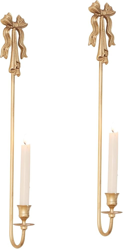 Handmade Chic Bow Gold Candle Sconces Long Wall Candle Holder Pack of 2,Distressed Metal Wall Mou... | Amazon (US)