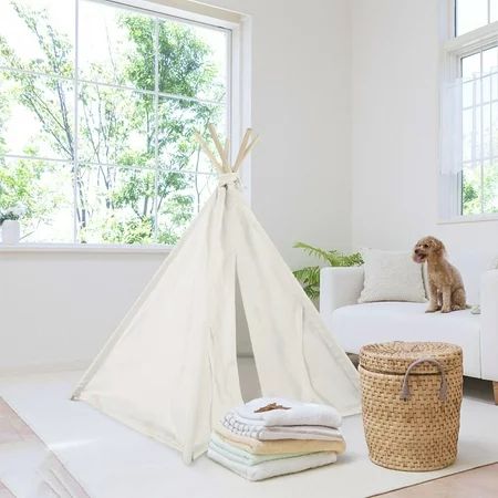Pet Teepee Tent for Dogs Cats - UKadou Portable Foldable Cotton Canvas Pets House Bed for Rabbit Pup | Walmart (US)