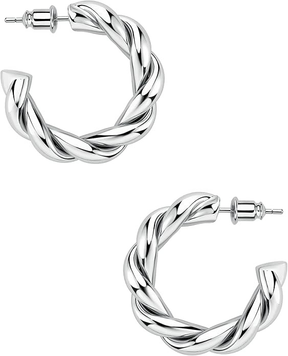 wowshow Gold Hoop Earrings, 14K Real Gold Plated Chunky Small Hoop Earrings for Women Lightweight... | Amazon (US)