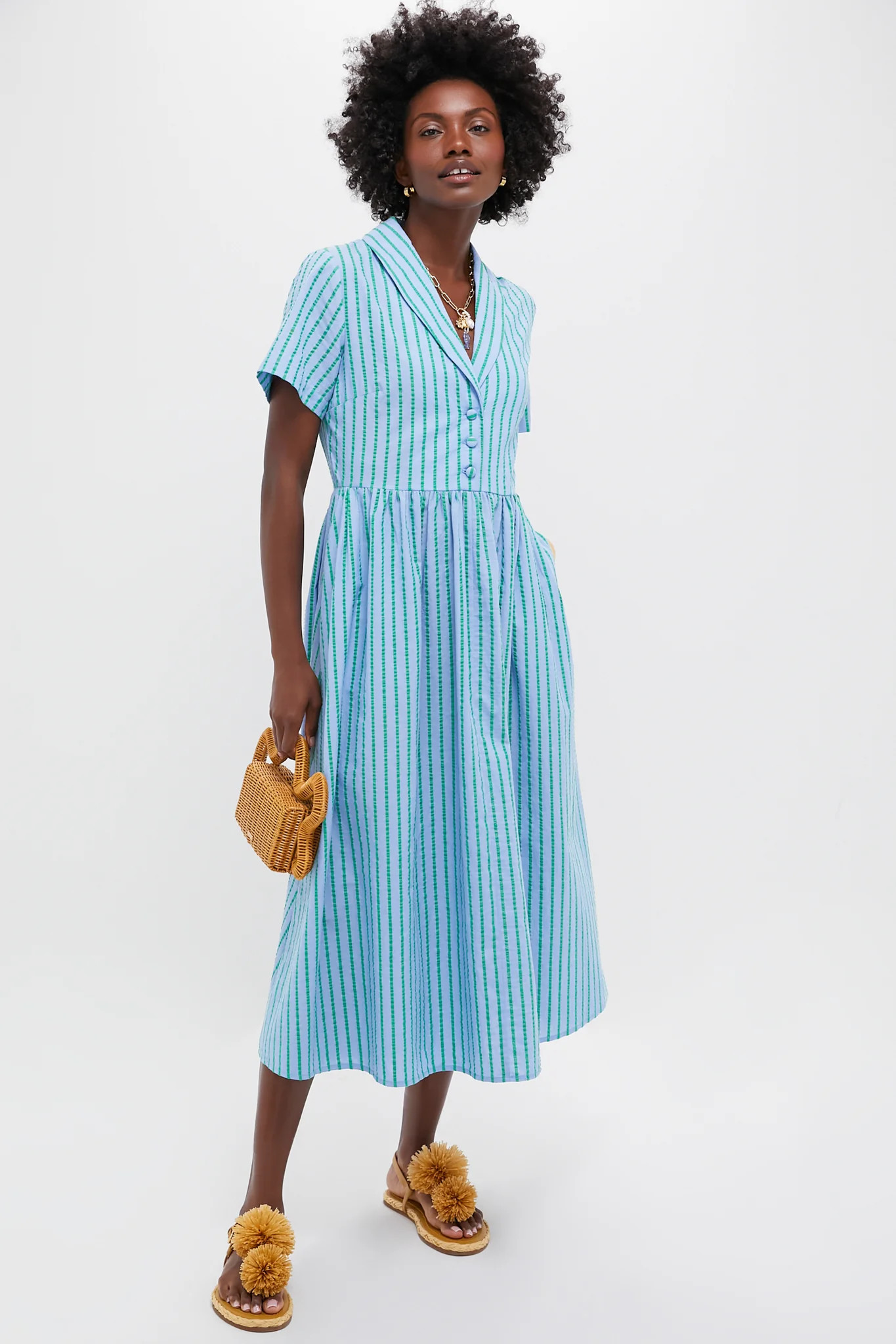 Delphinium Seersucker Shawl Collar Adelaide Dress | Tuckernuck (US)