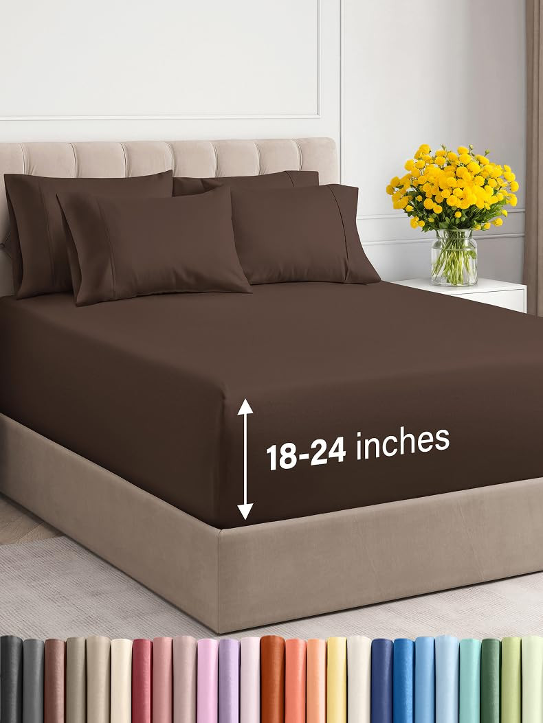 Extra Deep Cal King Sheet Set - 6 Piece Breathable & Cooling Sheets - Hotel Luxury Bed Sheets Set... | Amazon (US)