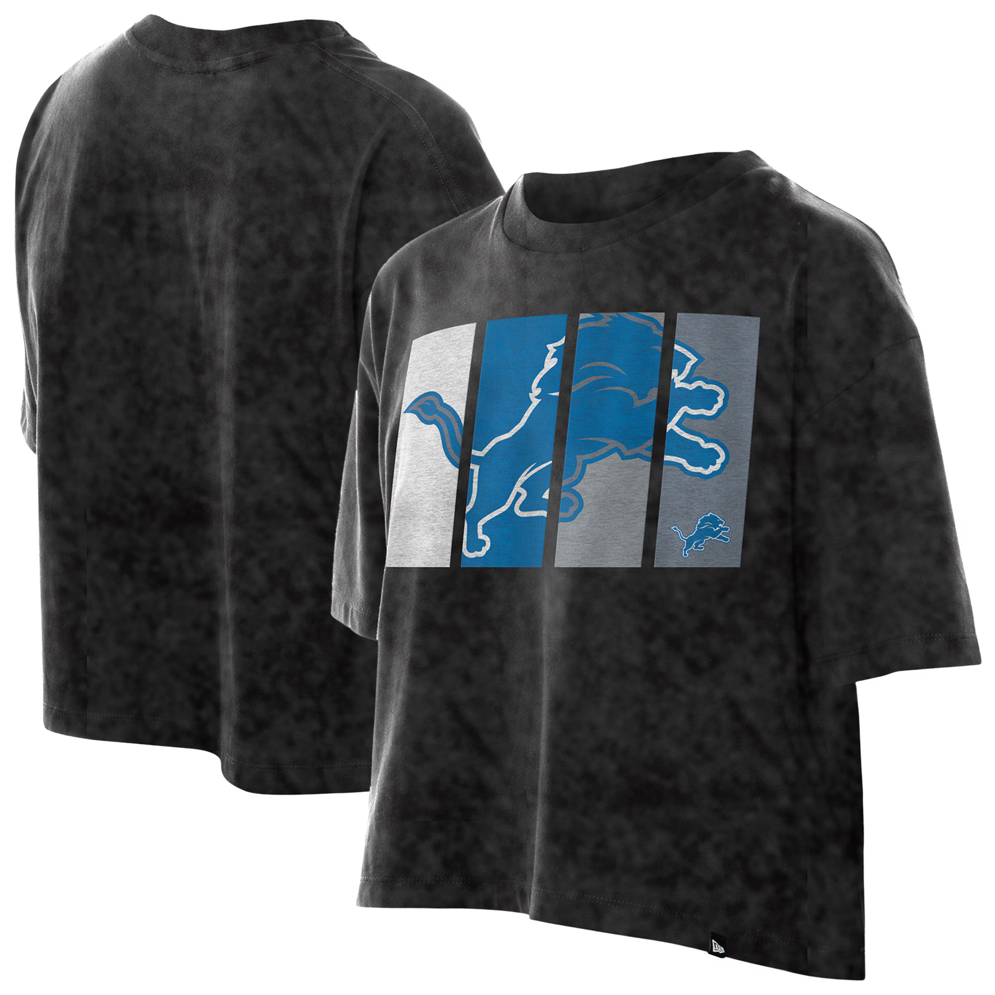 Women's Detroit Lions New Era Black Boxy Cropped Sport Night Mineral Wash T-Shirt | NFL Shop