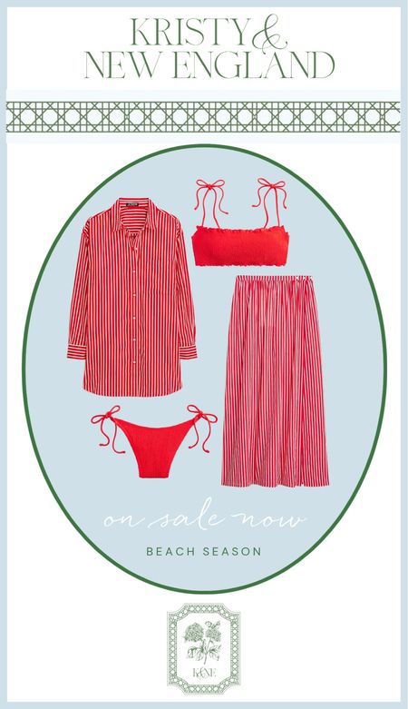 On sale now: Red bikini and red and white beach cover up shirt and skirt

#LTKsalealert #LTKover40 #LTKswim