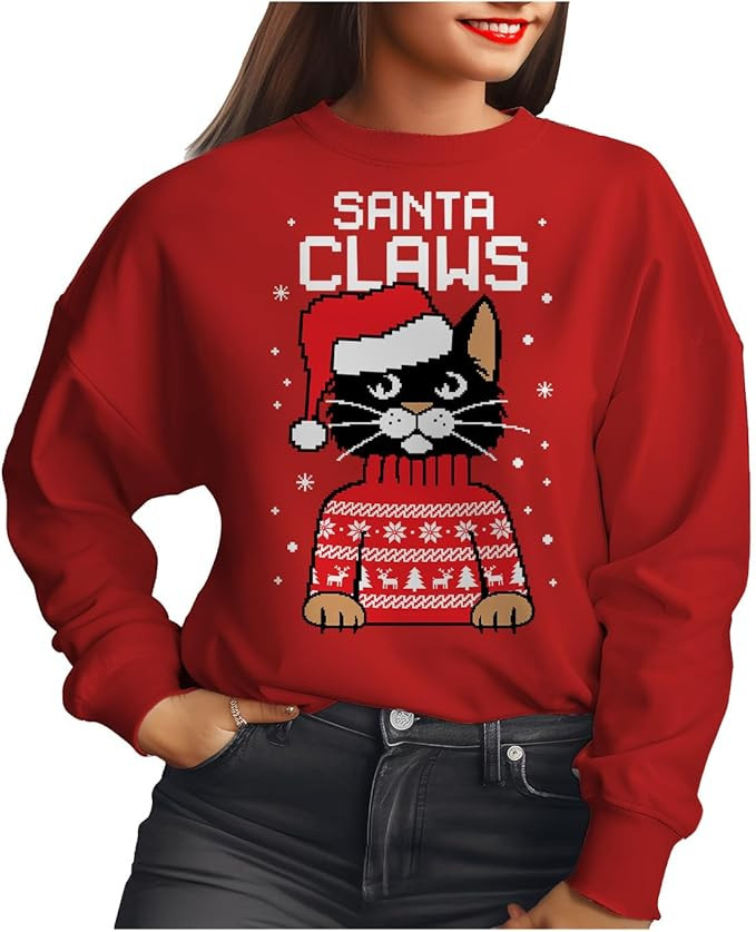 Tstars Meowee Cat Christmas Sweatshirt for Women & Teens - Cute Holiday Pullover for Girls and Ca... | Amazon (US)