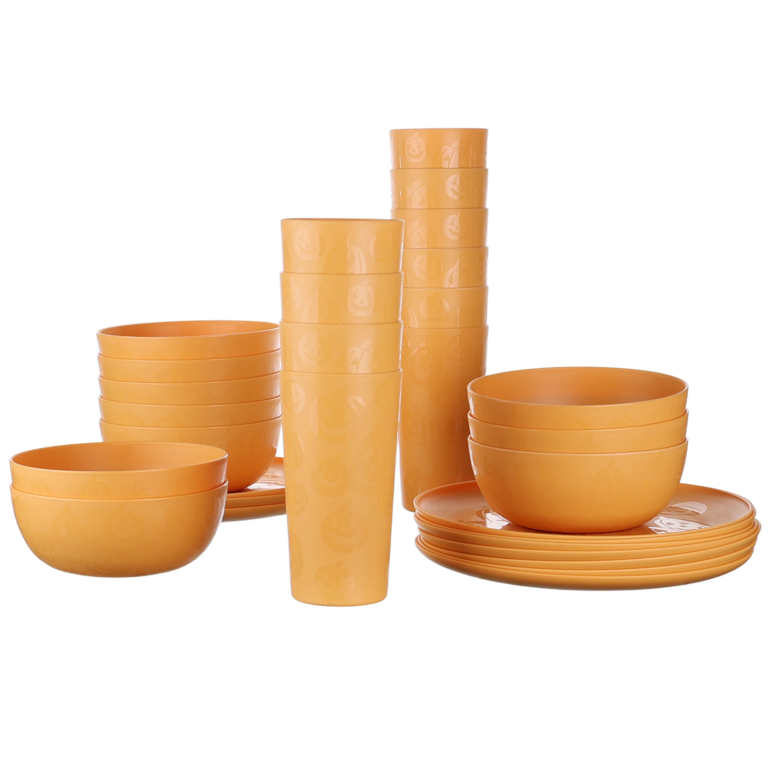 Mainstays 30-Piece Plastic Etched Pumpkin Dinnerware Set, Orange | Walmart (US)
