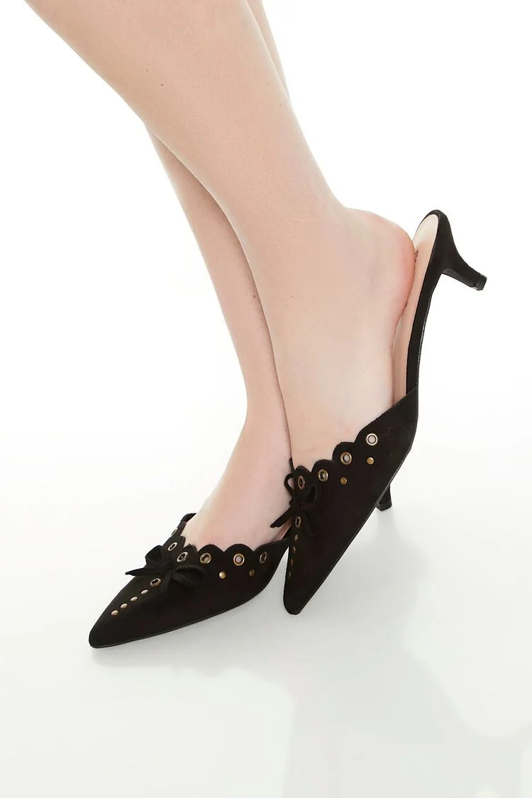 Women's Pointed Bow Kitten Heels in Black, 7 | Forever 21