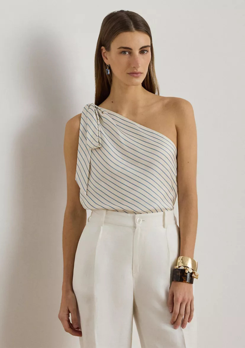 Striped Twill One-Shoulder Blouse | Belk