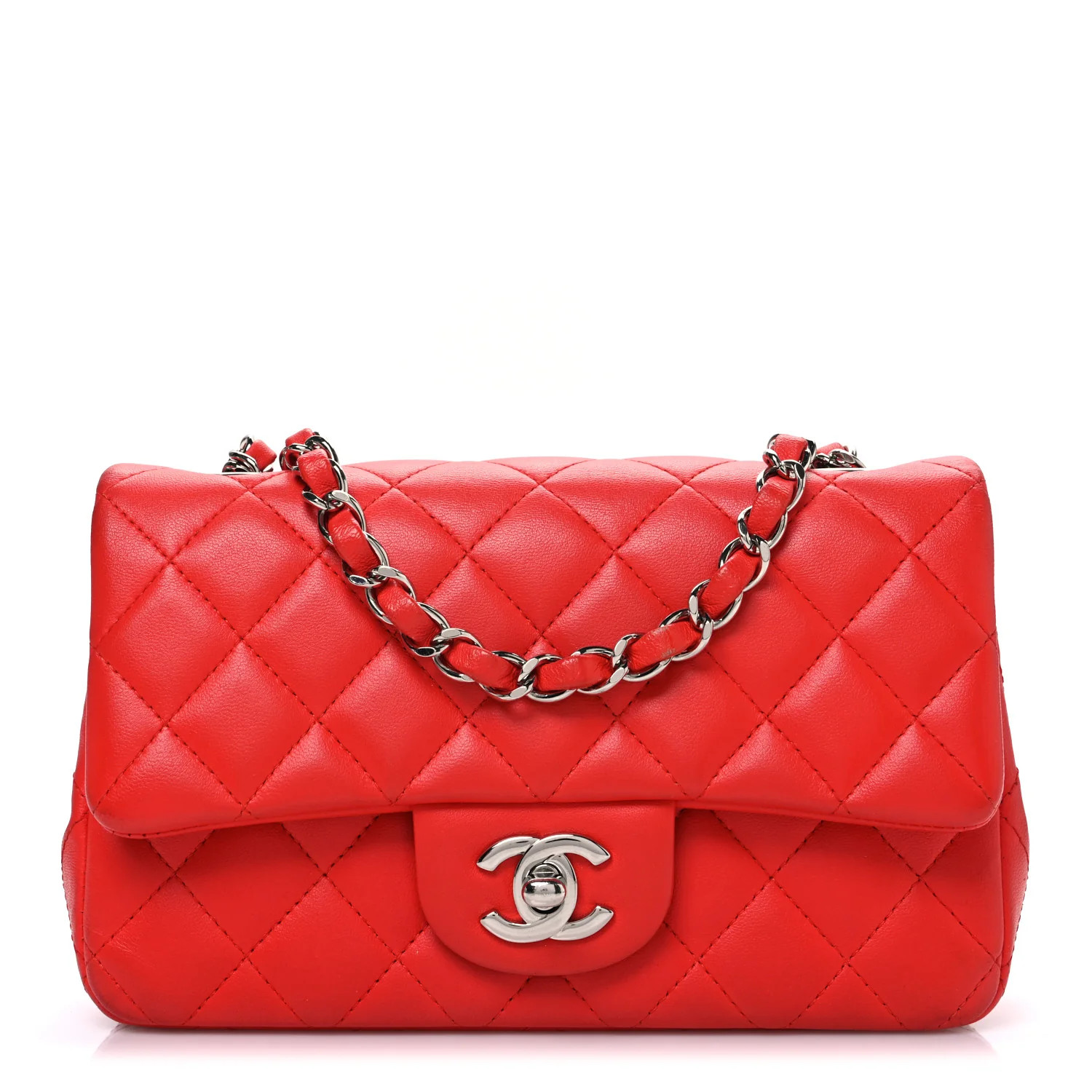 Lambskin Quilted Mini Rectangular Flap Red | FASHIONPHILE (US)