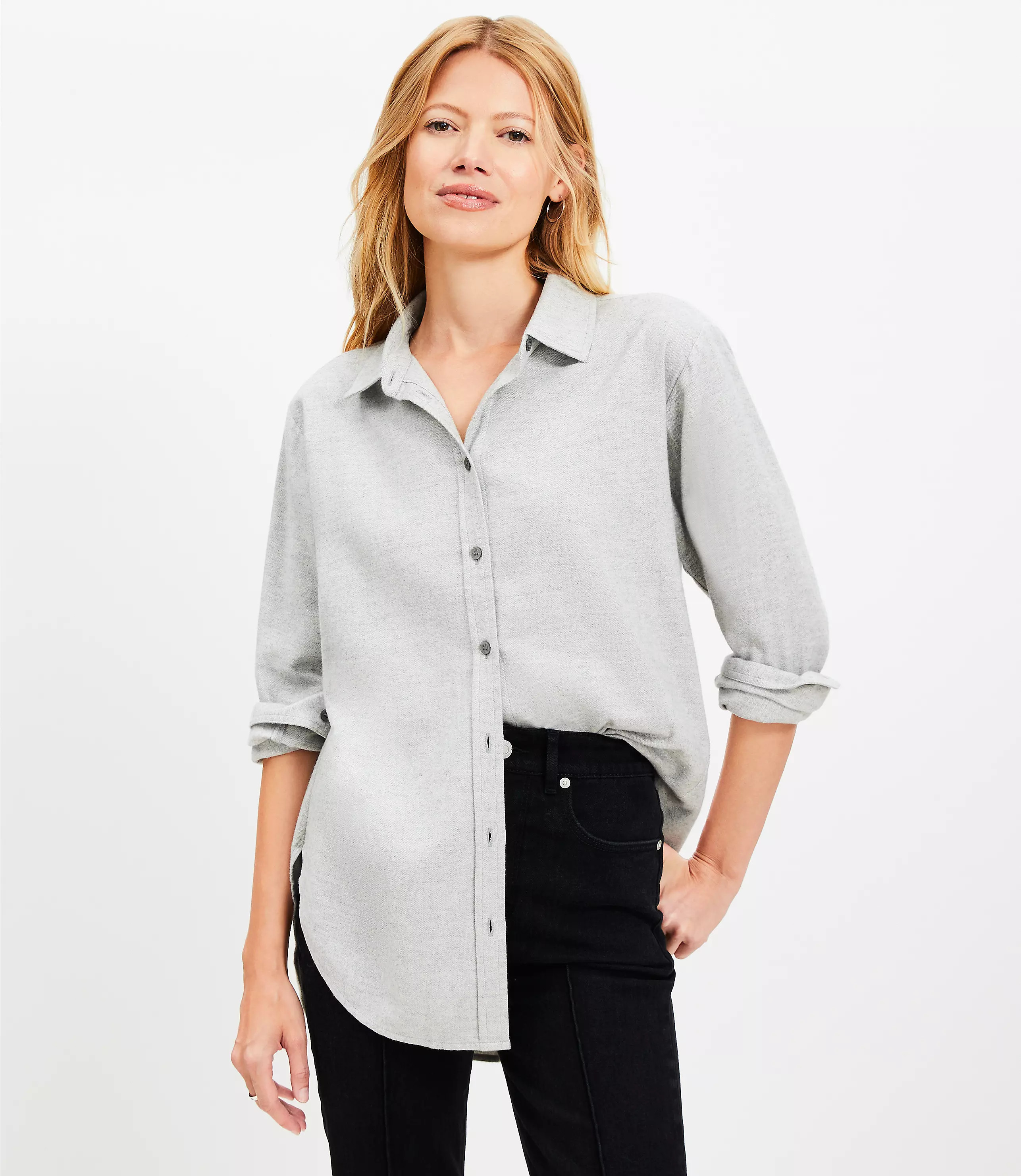 Herringbone Angled Cuff Everyday Tunic Shirt | LOFT