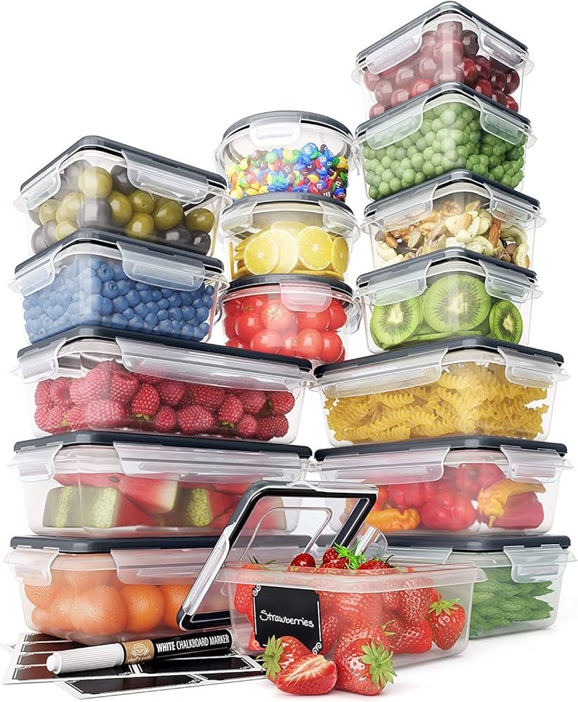 32 Piece Food Storage Containers Set with Easy Snap Lids (16 Lids + 16 Containers) - Airtight Pla... | Amazon (US)