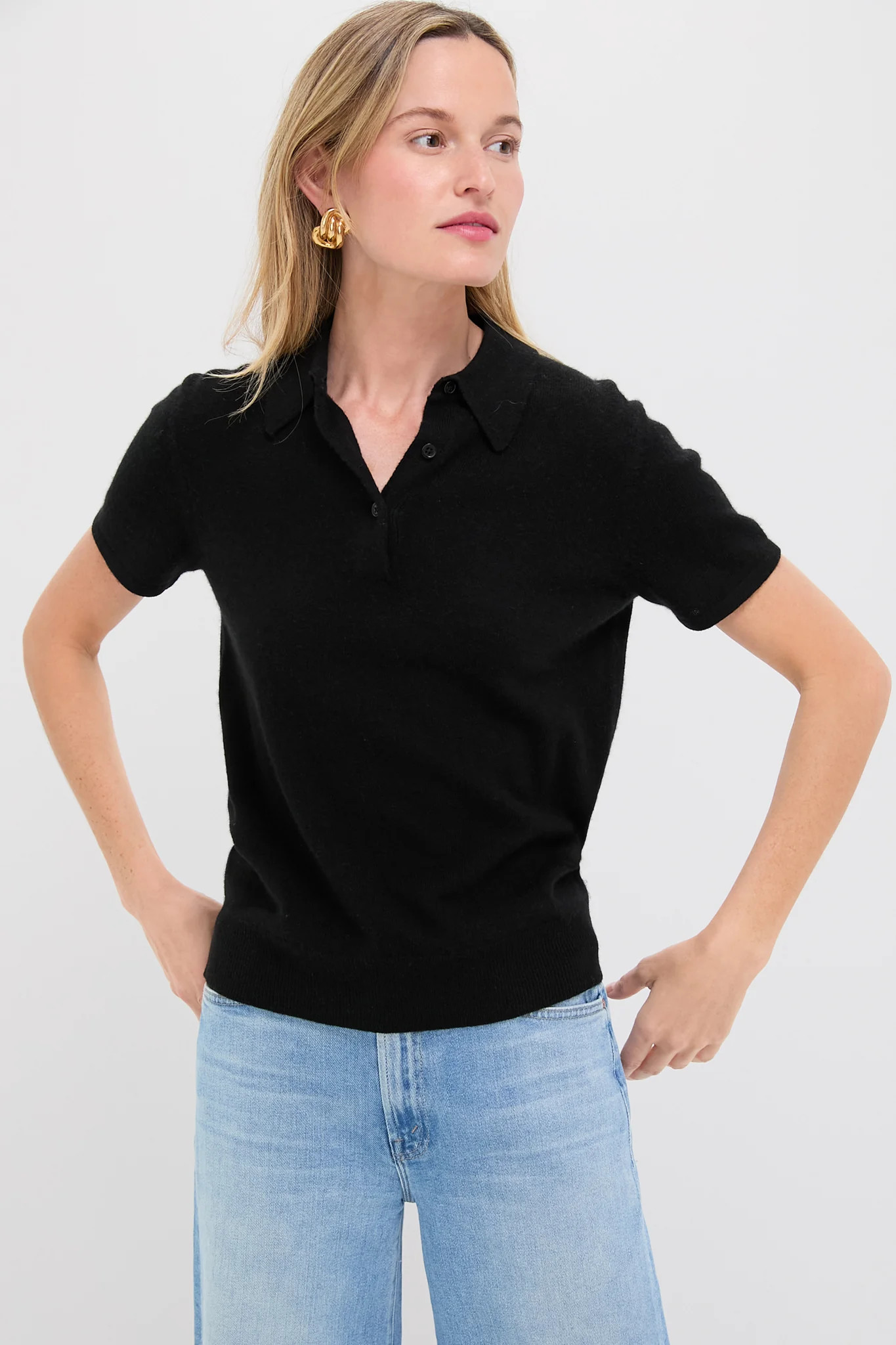 Black Cashmere Short Sleeve Polo | Tuckernuck (US)
