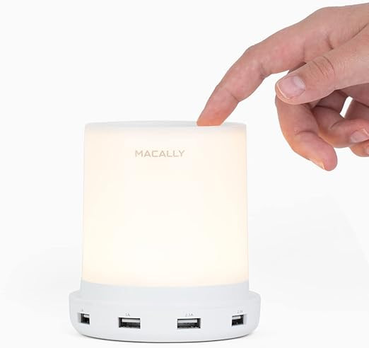 Macally Small Bedside Lamp with USB Port - Touch Lamp with USB Charging Ports - Dimmable Warm Whi... | Amazon (US)