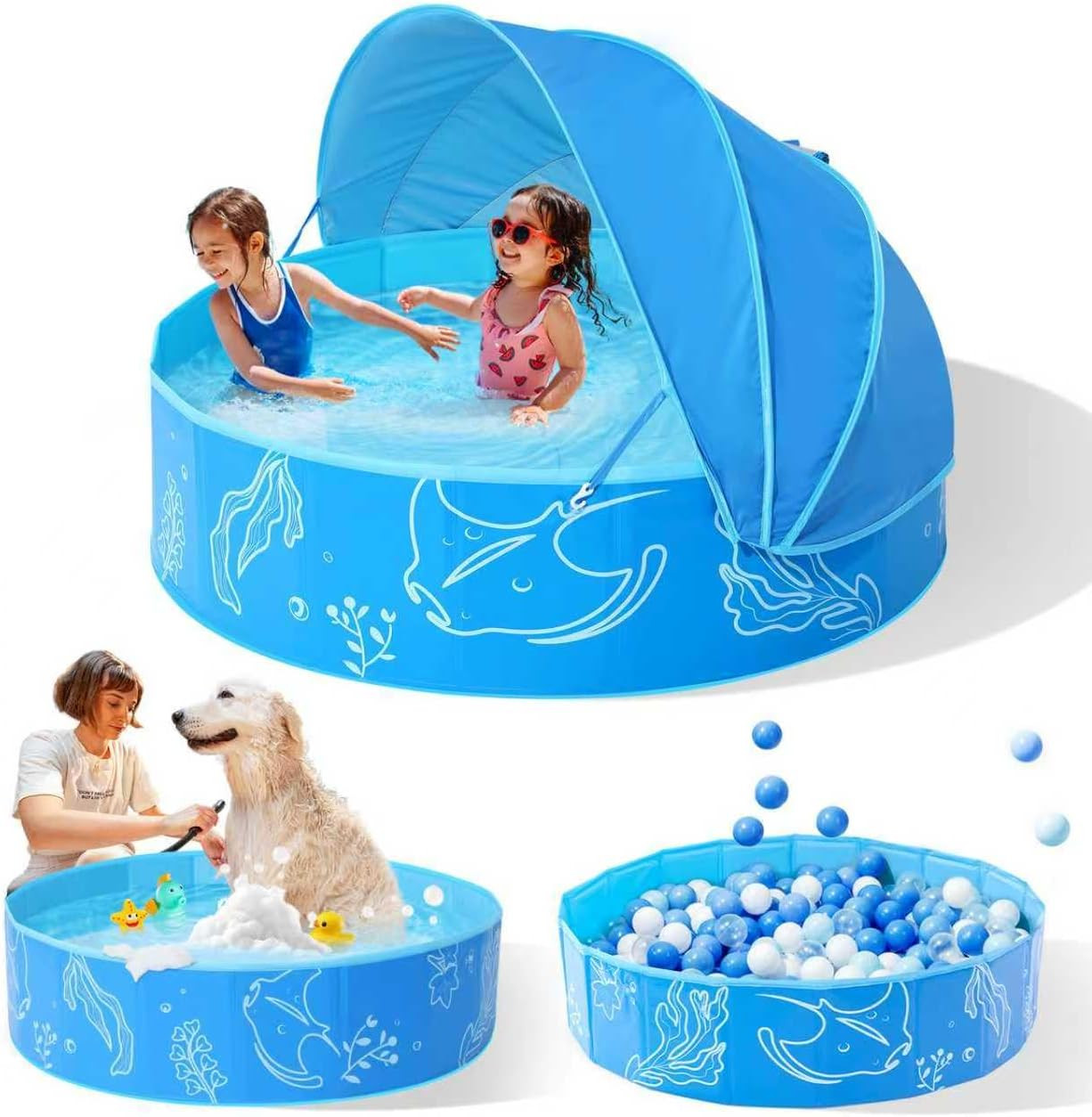 Hikiddy Foldable Kiddie Pool with Canopy: 31.5in/ 47in /63in for Baby Toddler Kids Family - Summe... | Amazon (US)