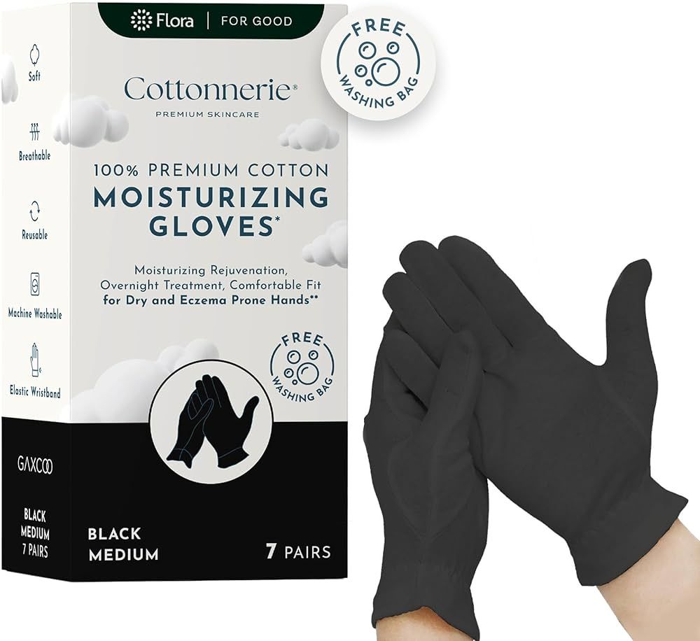Gaxcoo Cottonnerie 7 Pairs 100% Premium Black Cotton Moisturizing Gloves for Dry Hands & Eczema |... | Amazon (US)