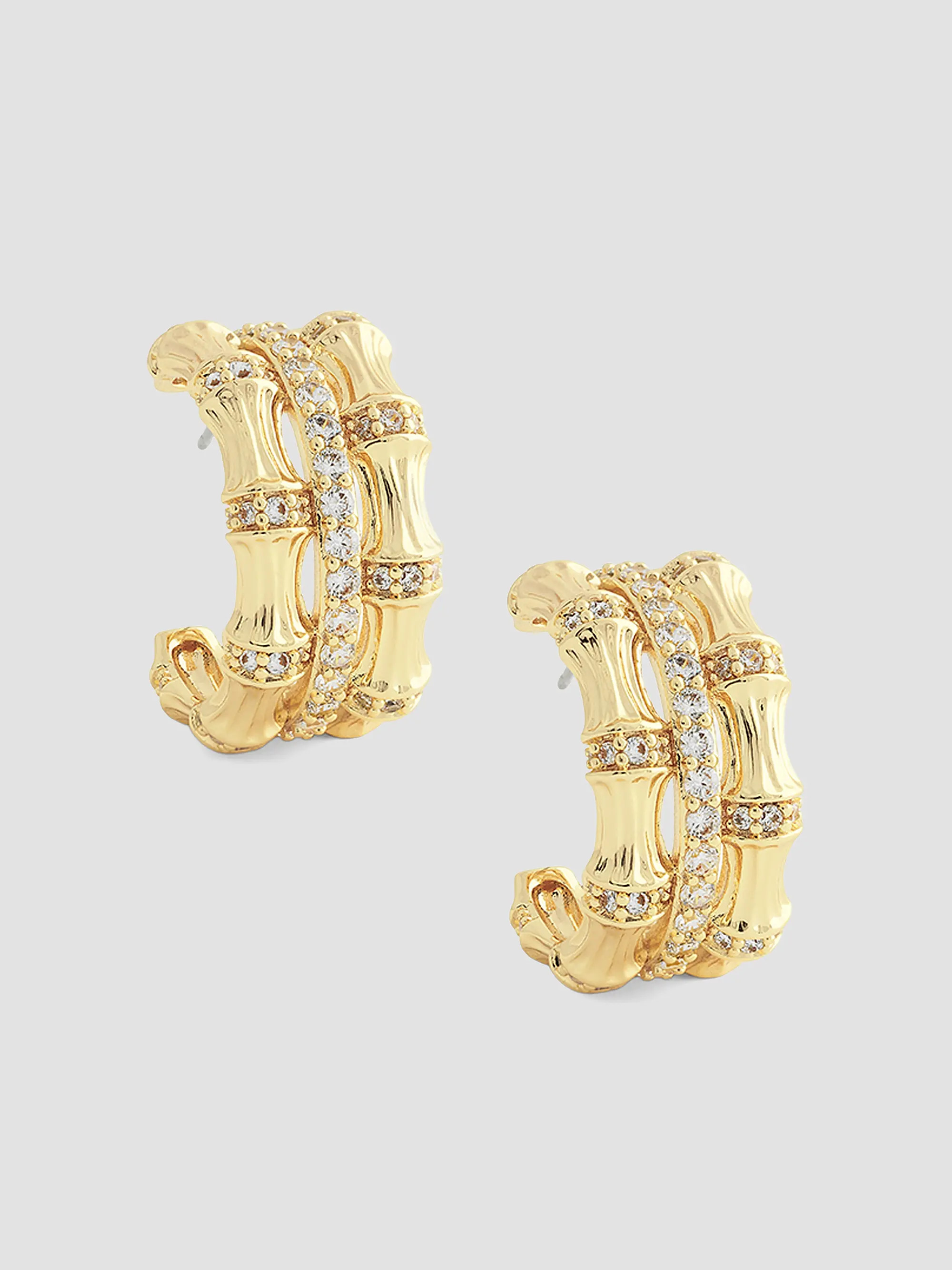 Bamboo 18K-Gold-Plated & Cubic Zirconia Hoop Earrings | Saks Fifth Avenue