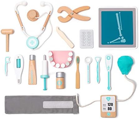 umu Wooden Kids Doctor Playset for Toddlers, Pretend Toy 18 Pieces Dentist Toolbox Medical Kit fo... | Amazon (US)
