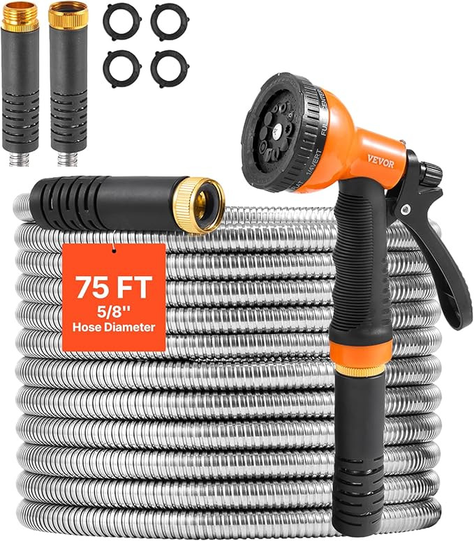 VEVOR Garden Hose Metal 75 ft, Rust Proof Stainless Steel Water Hose, Heavy Duty Backyard Hose wi... | Amazon (US)
