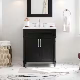 Aberdeen 30 in. Single Sink Freestanding Black Bath Vanity with Carrara Marble Top (Assembled) | The Home Depot