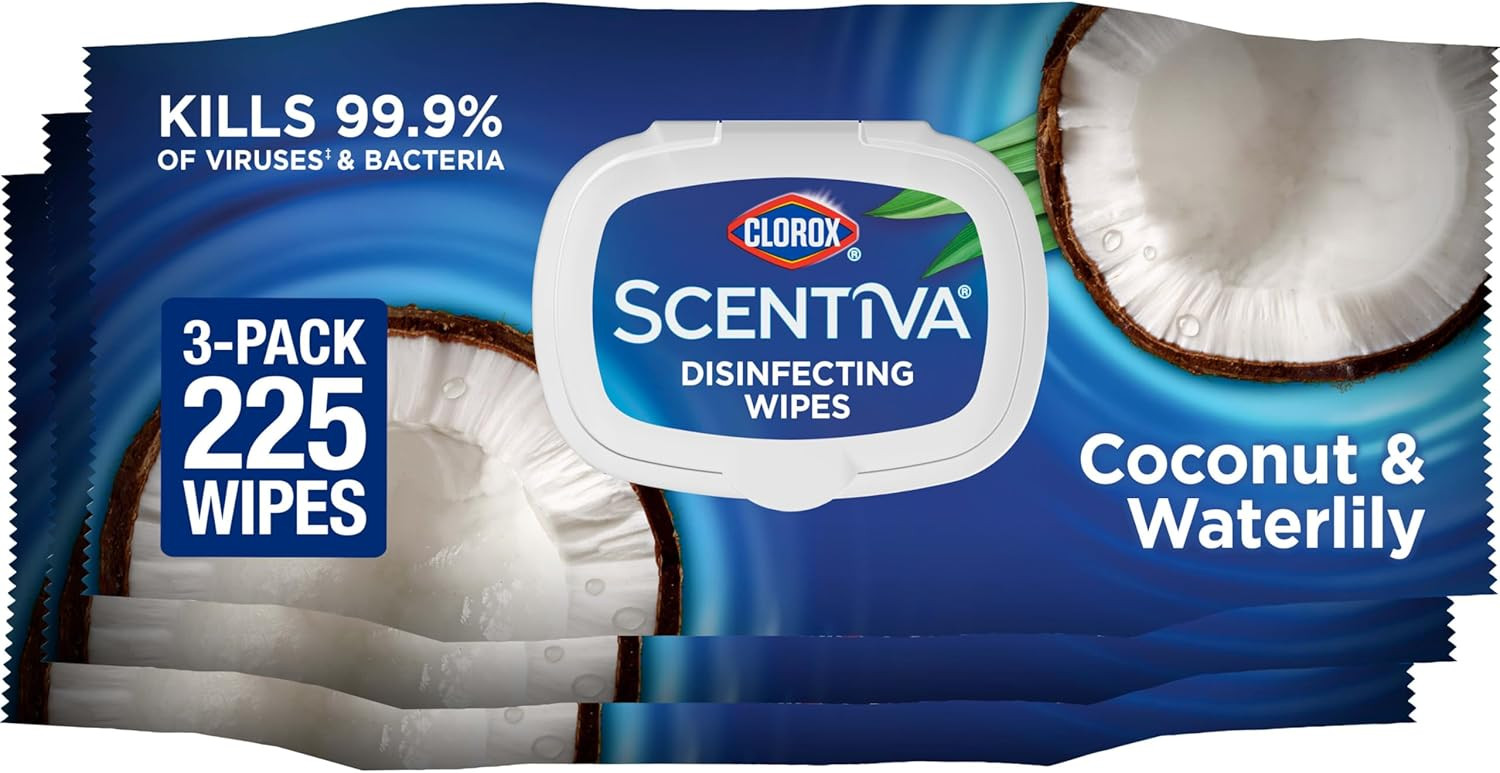 Clorox Scentiva Wipes, Bleach Free Cleaning Wipes, Household Essentials, Pacific Breeze & Coconut, 75 Count (Pack of 3) | Amazon (US)