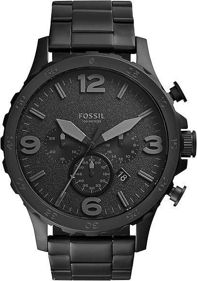 Fossil Men's Nate Quartz Stainless Steel Chronograph Watch, Color: Black (Model: JR1401) | Amazon (US)