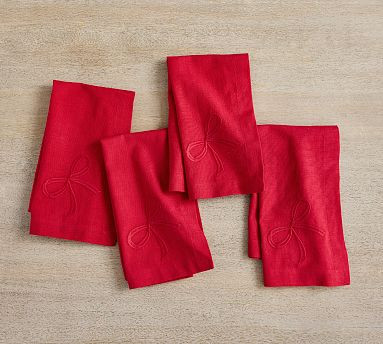 Monique Lhuillier Joy Bow Cotton/Linen Napkins - Set of 4 | Pottery Barn (US)