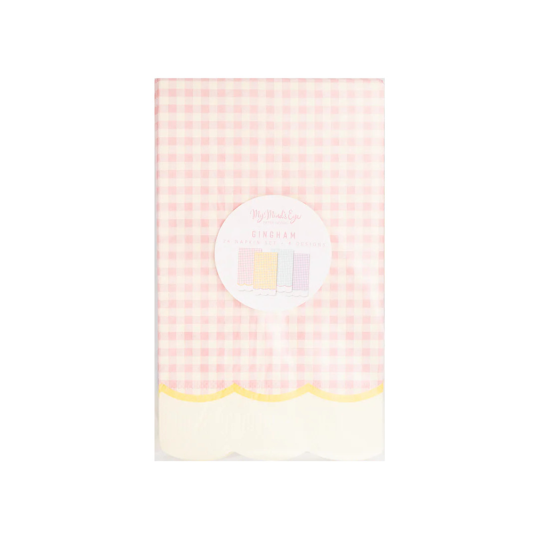 Gingham Scallop Fringe Paper Dinner Napkin Set | My Mind's Eye