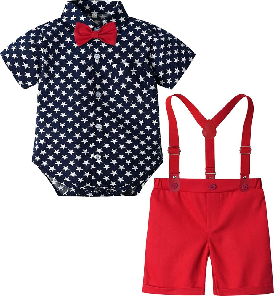 A&J DESIGN Baby Boy Gentleman Suspenders Outfit Infant Formal Wedding Dress Suits Set | Amazon (US)