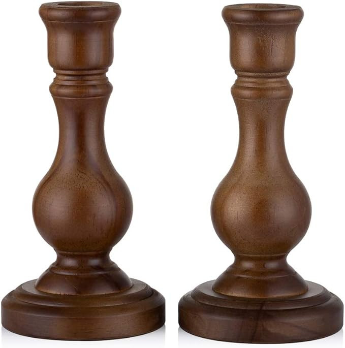 Sziqiqi Wood Candle Holders for Candlesticks - Set of 2 Wooden Taper Candle Holder for Home Dinne... | Amazon (US)