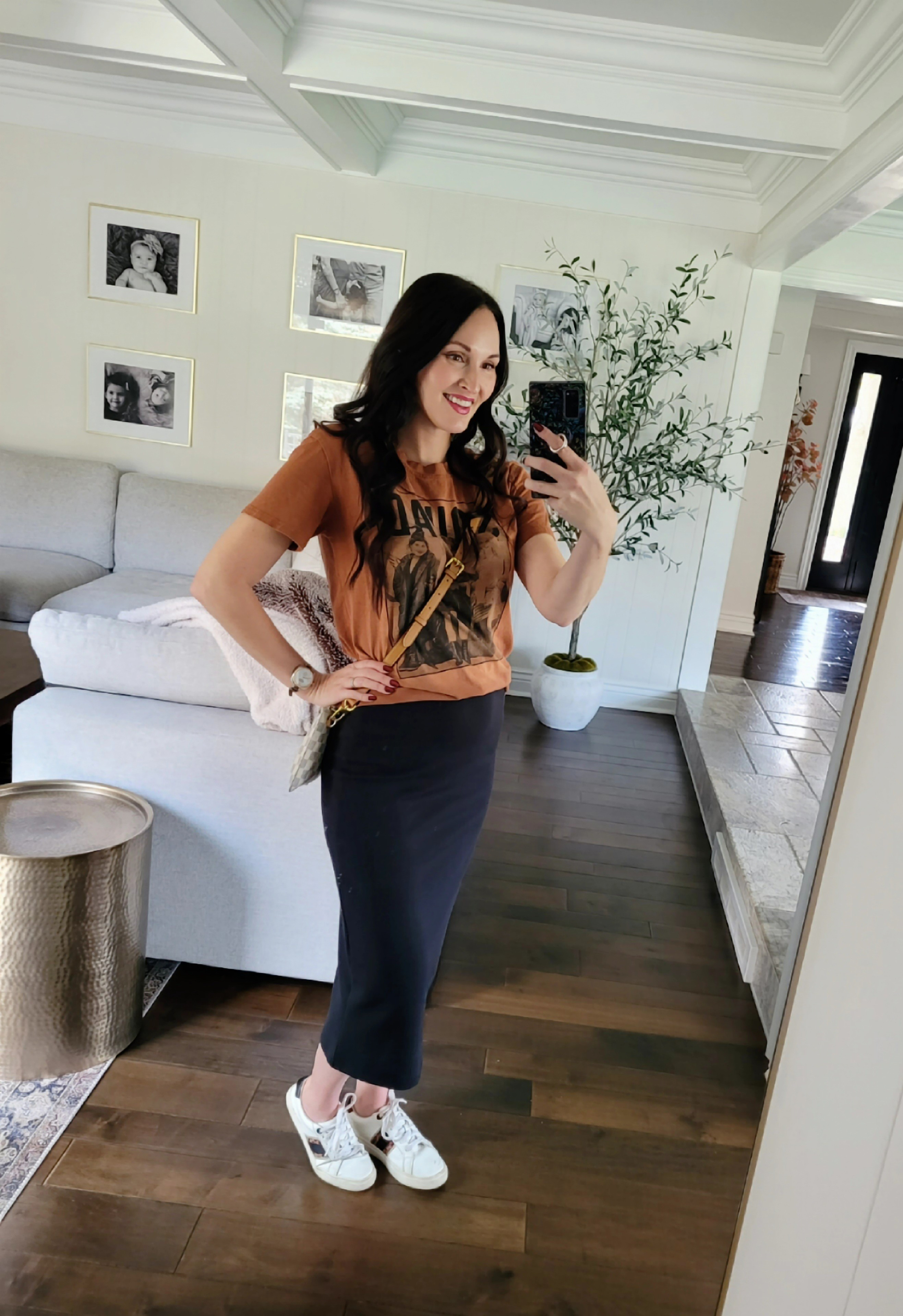 I found the most comfortable ribbed knit midi skirt for under $13! I love wearing it paired with sneakers and a t-shirt with a crossbody bag - the perfect mom outfit while running errands! Walmart fashion,  Amazon fashion,  ootd

#LTKFindsUnder50 #LTKHalloween #LTKActive