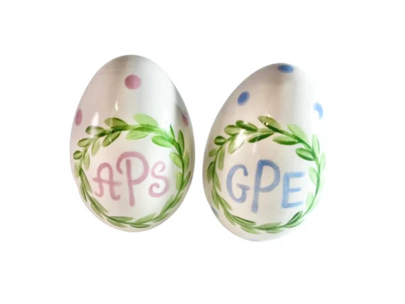 Large Hand Painted Monogrammed Ceramic Easter Eggs | Etsy | Etsy (US)