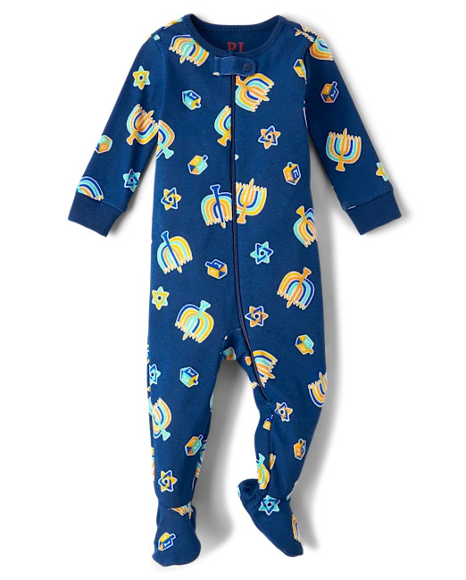 Baby And Toddler Matching Family Hanukkah Snug Fit Cotton Footed One Piece Pajamas - blue | The Children's Place