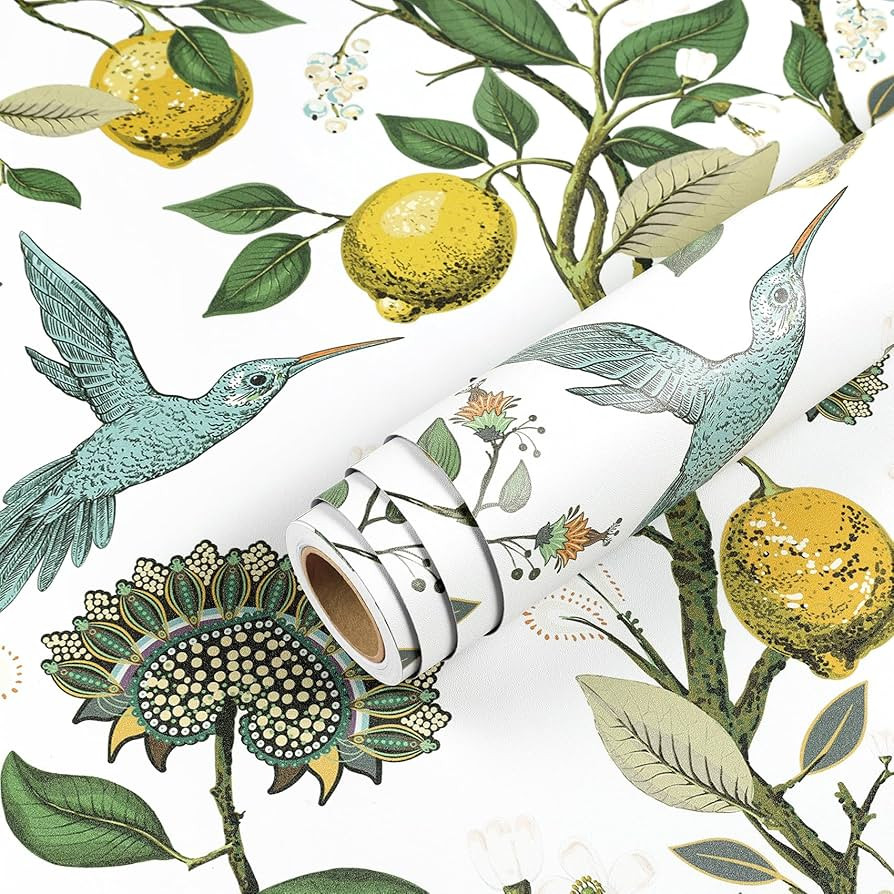 Livelynine 17.5x276 Blue Yellow Lemon Wallpaper Peel and Stick Kitchen Wall Paper Waterproof Cont... | Amazon (US)