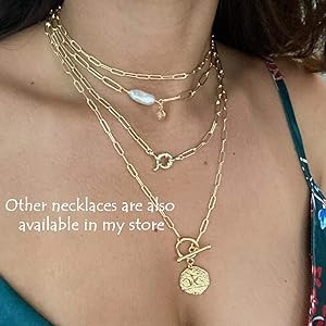 Aobei Pearl 18K Gold Moon Star Lion Evil Eye Pendant Necklace Medallion Paperclip Chian Choker La... | Amazon (US)