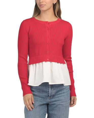 Twofer Poplin Peplum Hem Cardigan | Juniors | Marshalls | Marshalls