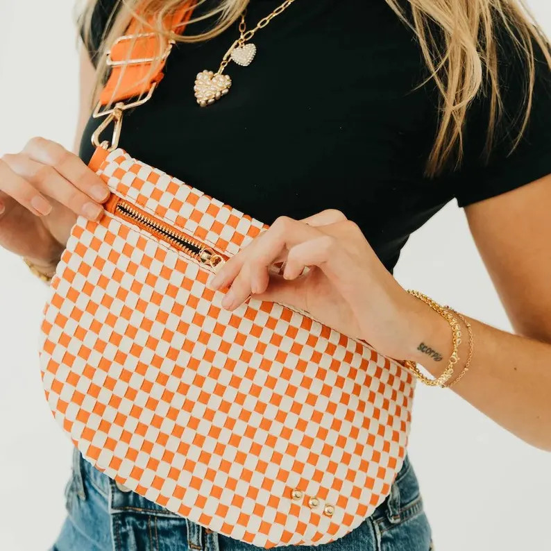 Westlyn Woven Checkered Orange-Crossbody-Westlyn Bum Bag-Bum Bag-Belt Bag- Purse-Checkered-Orange... | Etsy (Global)