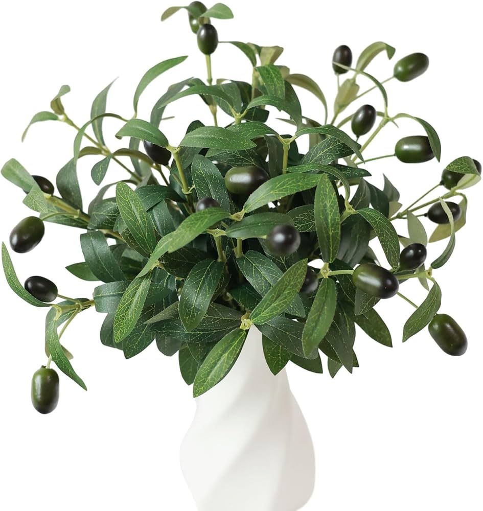 10Pcs Artificial Olive Branches 11" Faux Small Olive Branch Garland Silk Green Leaves Berry Fake ... | Amazon (US)