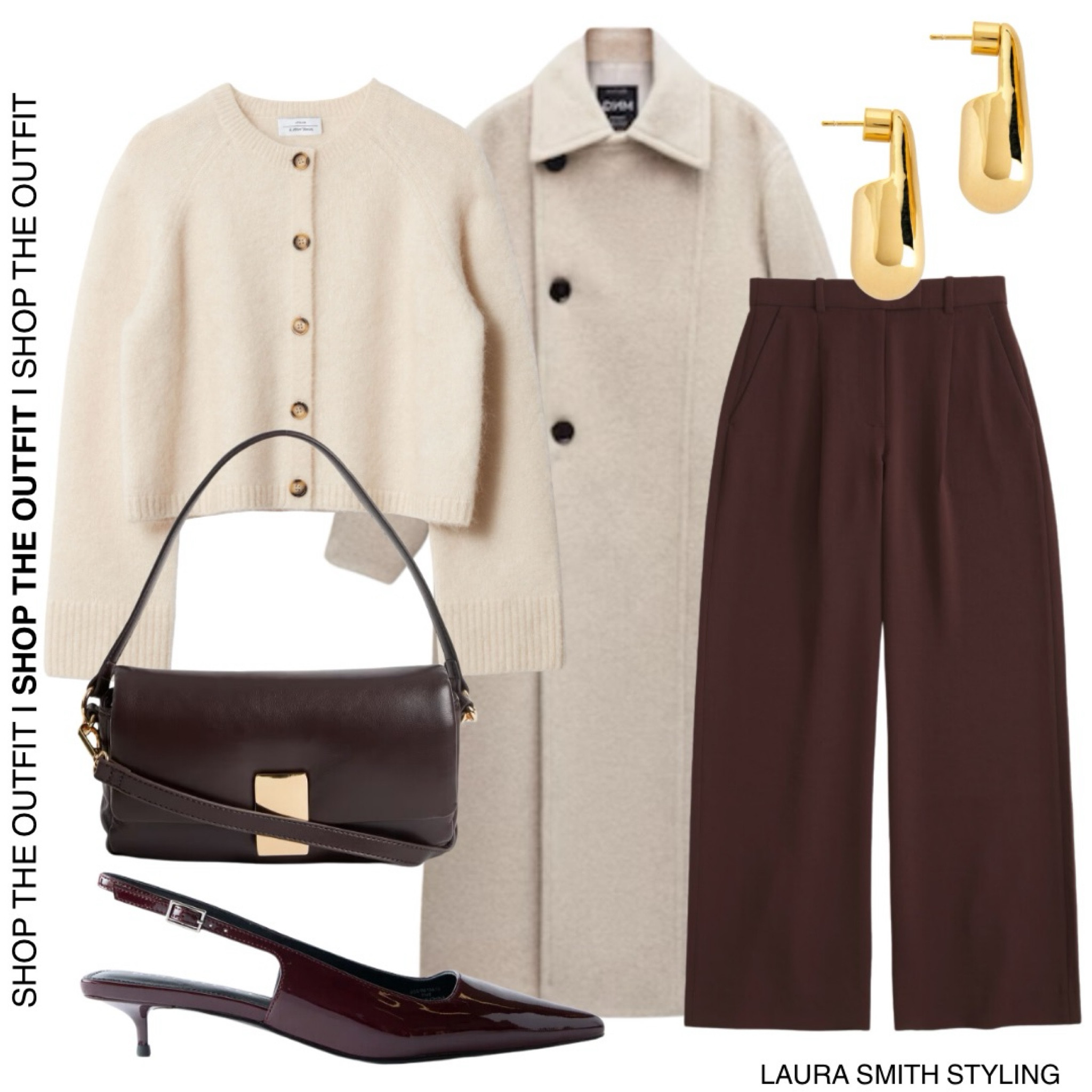 A staple autumn outerwear look with three key colours of the season - cream, brown and burgundy. 

Including double breasted cream wool coat, mohair blend cream cardigan, brown tailored trousers, brown puffy baguette bag, gold drop earrings and burgundy slingback heels  

#LTKautumn #LTKuk #LTKstyletip