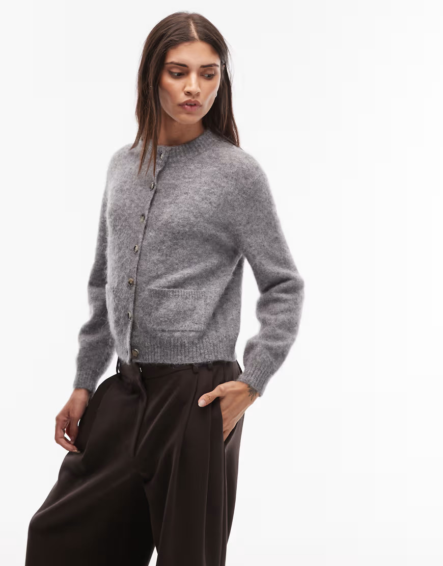 ARKET alpaca and wool short cardigan in grey | ASOS (Global)