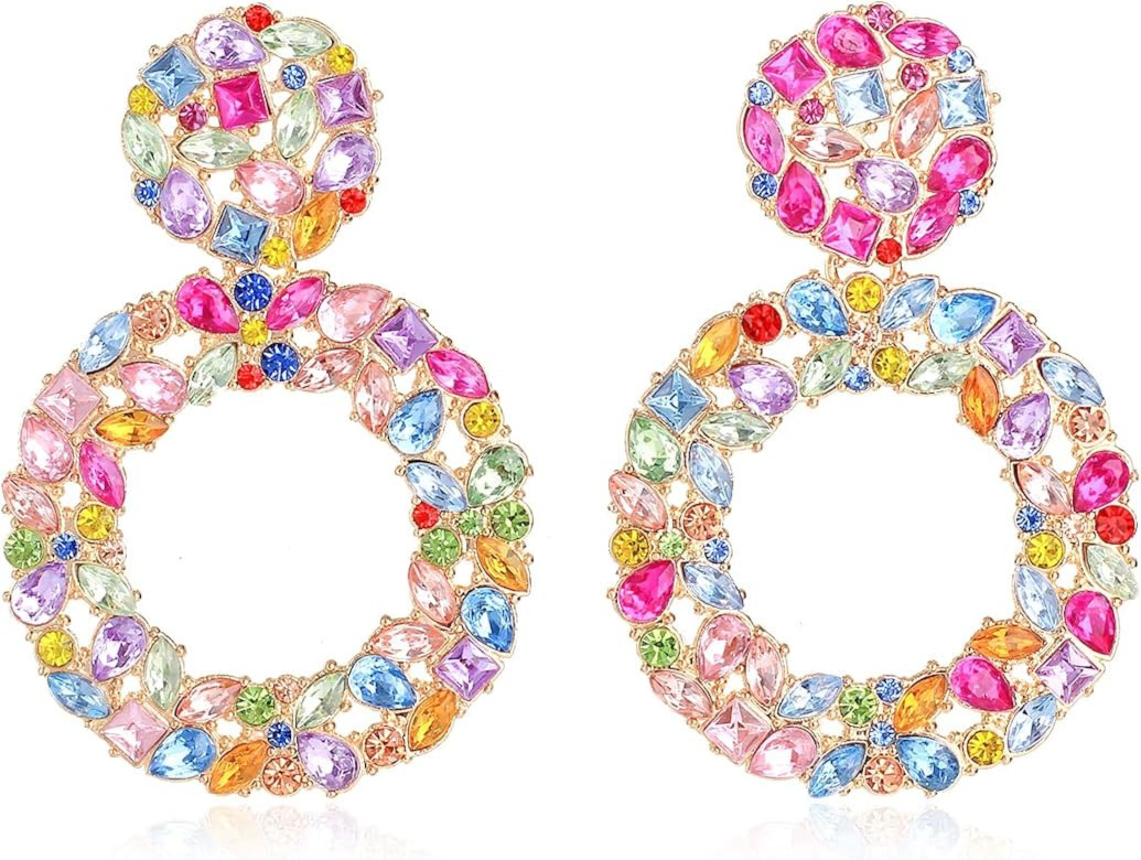 Crystals Teardrop Dangle Statement Earrings, Rhinestone Chandelier Fashion Earrings for Women KEL... | Amazon (US)