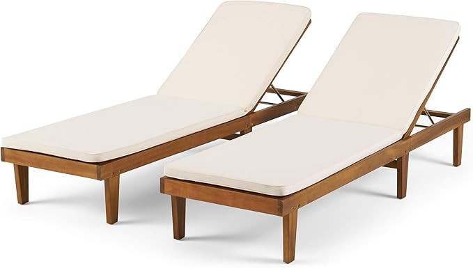 Christopher Knight Home Madge Oudoor Chaise Lounge with Cushion (Set of 2), Teak Finish, Cream | Amazon (US)