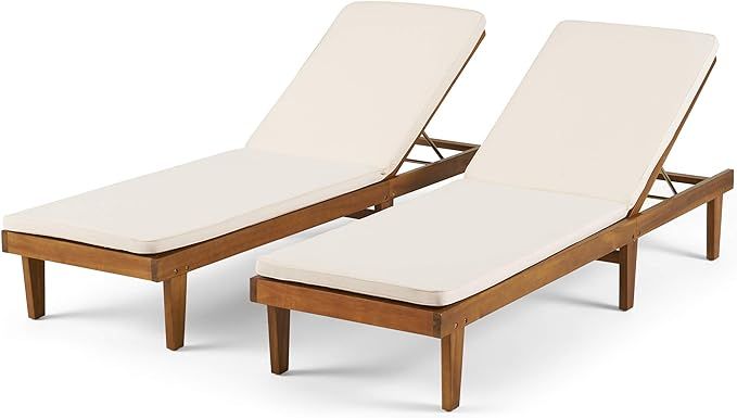 Great Deal Furniture Madge Oudoor Modern Acacia Wood Chaise Lounge with Cushion (Set of 2), Teak ... | Amazon (US)