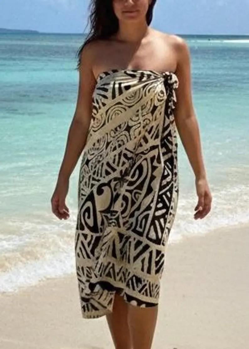 Buy 5, get one free!   Lightweight Black on White Tiare Tappa Hawaiian print  Pareo (sarong) Lava... | Etsy (Global)