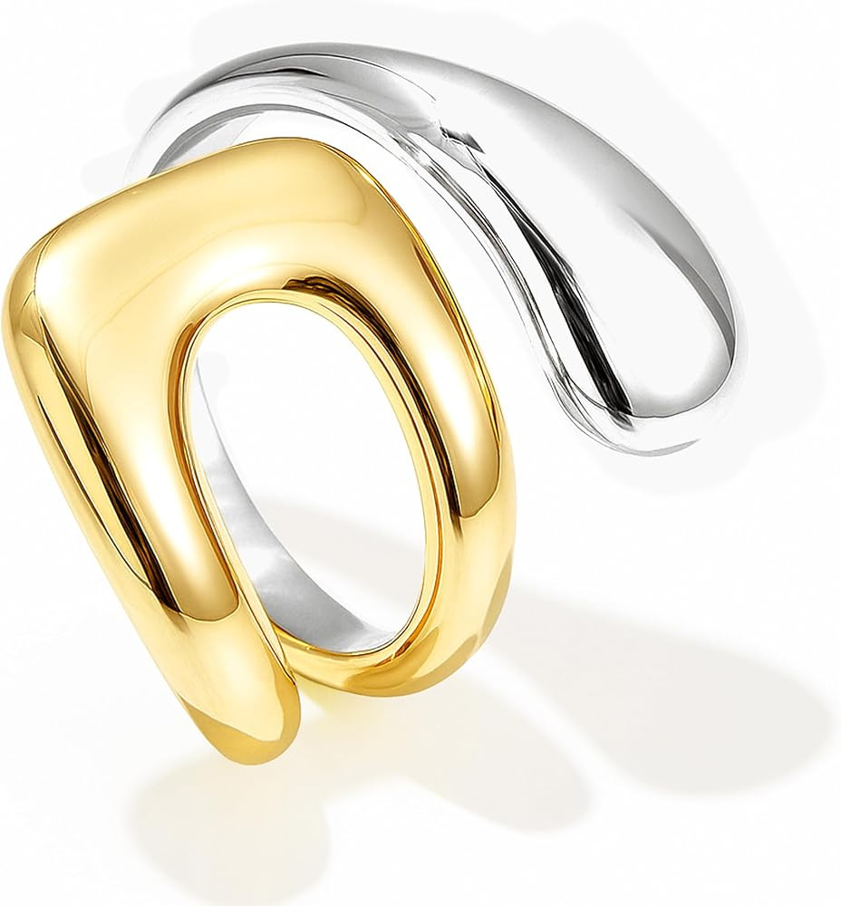 Non Tarnish Gold Chunky Rings for Women, Gold Statement Dome Rings Stacking Silver, Adjustable Me... | Amazon (US)